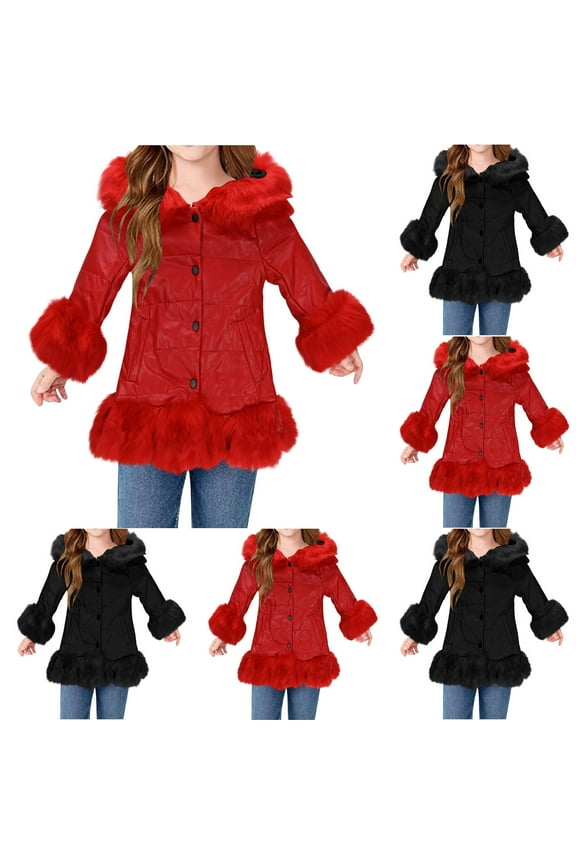 Boys Girls Winter Outerwear Coats, Little Girl Coats Kids Outerwear Coats Solid Color Thick Warm Snap Faux Long Sleeve Hooded Casual Jacket for 4-16 Years Winter Wear