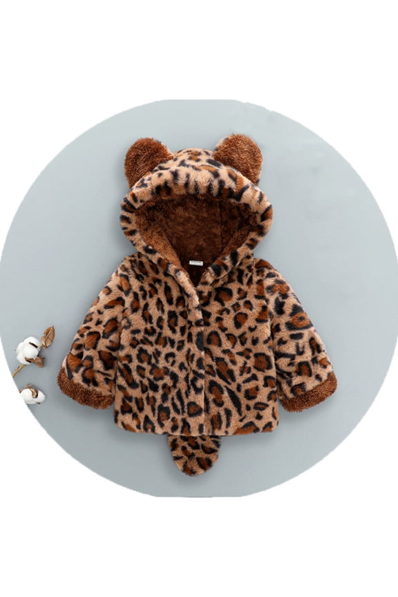 Boys Girls Winter Outerwear Coats, Kids Long Sleeve Leopard - Print Furry Thickened Jacket 6M - 8T Hooded Warm Jacket Winter Outerwear