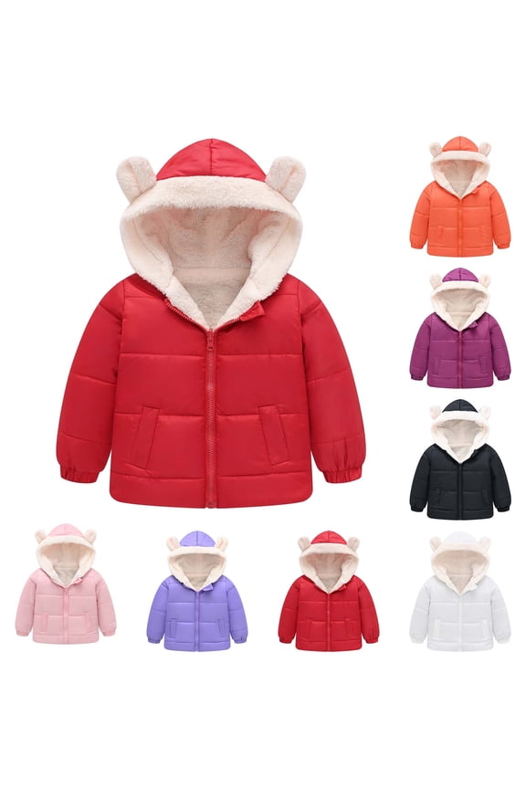 Boys Girls Winter Outerwear Coats,Casual Jacket for Kids,Boys And Girls Solid Color Ears Cute Pocket Short Coat Children's Clothing Jacket,Orange,90