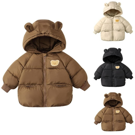 Hrsba Boys Girls Winter Outerwear Coats,Casual Jacket for Kids,Fashionable Children's Hooded Down Jacket With Plush Insulation Zipper Jacket,Beige,110