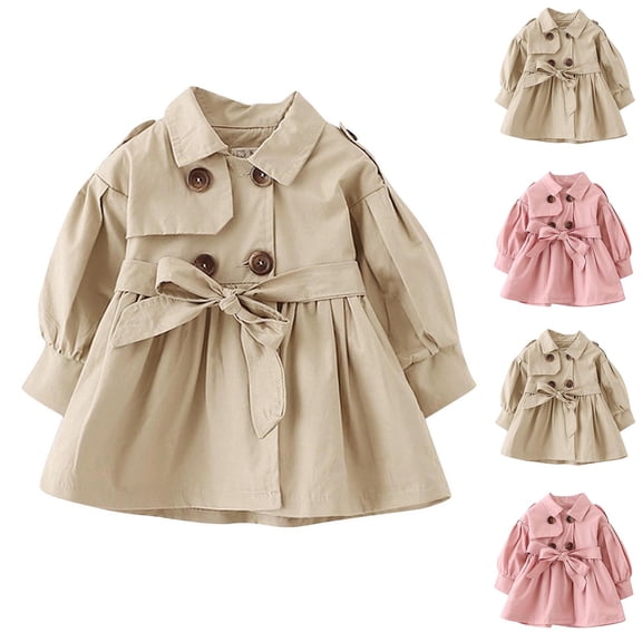 Hrsba Boys Girls Winter Outerwear Coats,Casual Jacket for Kids,Girls' Solid Color Waist Cinching Versatile Long Sleeved Windbreaker Casual Loose Jacket,Khaki,80