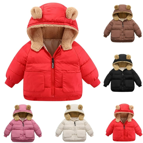 Hrsba Boys Girls Winter Outerwear Coats,Casual Jacket for Kids,Toddler Kids Boys Girls Cute Solid Color Cute Winter Thick Casual Keep Warm Hooded Coat Jacket,Coffee,120