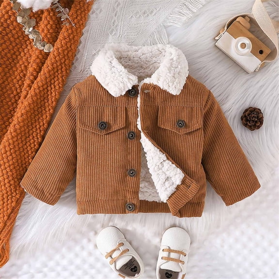Hrsba Boys Girls Winter Outerwear Coats,Casual Jacket for Kids,Children's Lapel Jacket Thick And Warm Long Sleeved Casual Jacket,Brown,110
