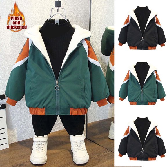 Hrsba Boys Girls Winter Outerwear Coats,Casual Jacket for Kids,Children's Winter Fleece Jacket,Black,90