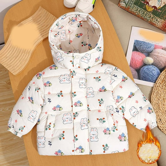 Hrsba Boys Girls Winter Outerwear Coats,Casual Jacket for Kids,Children's-padded Jackets For Small And Medium-sized Children In Winter,Beige,90