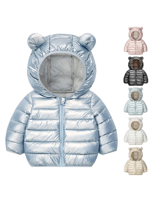 Boys Girls Winter Outerwear Coats,Casual Jacket for Kids,Toddler Kids Boys Girls Winter Fleece Padded Jacket Hooded Zip Jacket Coat,Blue,90