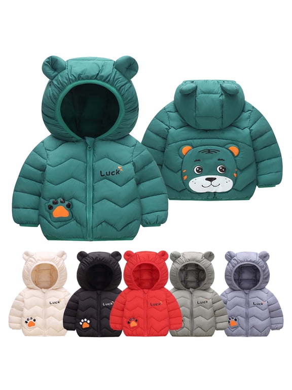 Boys Girls Winter Outerwear Coats,Casual Jacket for Kids,Toddler Kids Boys Girls Winter Fleece Padded Jacket Hooded Zip Jacket Coat,Gray,90