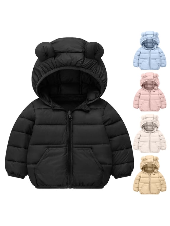 Boys Girls Winter Outerwear Coats,Casual Jacket for Kids,Toddler Kids Boys Girls Winter Fleece Padded Jacket Hooded Zip Jacket Coat,Pink,100