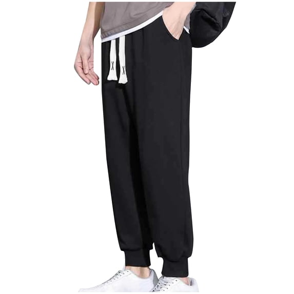 Hrsba Boys Jogger Pants,Solid Color Elastic Waist Drawstring Tapered Leg Long Pants with Pockets Summer Casual Pants