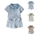 thumbnail image 1 of Hrsba Boys Striped Short Sleeve Shirt and Pants Set Lapel Collar Casual Fashion Outfit Soft Comfortable Daily Wear for Kids, 1 of 5