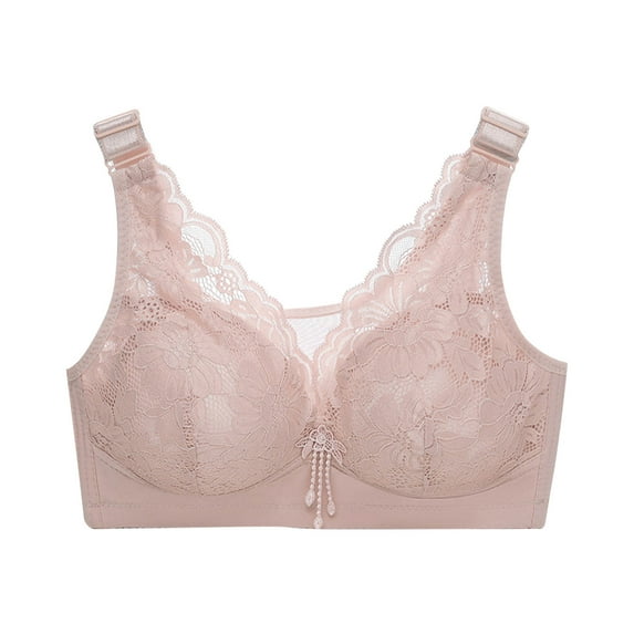 Hrsba Womens Wireless Bra CD Cup Embroidery Plus Size Lace Back Closure Thin Breathable Comfortable Bra