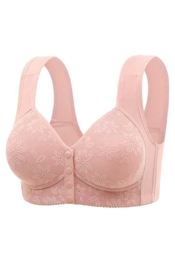 Womens Wide Straps Wireless Bra Front Closure Plus Size Lace Side Support Racerback Maternity Tank Style Bra