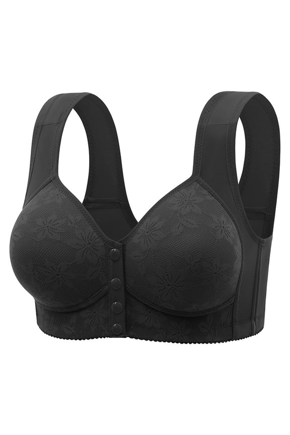 Womens Wide Straps Wireless Bra Front Closure Plus Size Lace Side Support Racerback Maternity Tank Style Bra