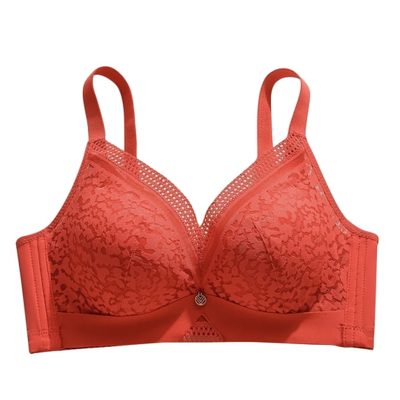 Hrsba Womens Wireless Bra Lace Embroidery Back Closure Lightly Padded Bottom Breathable Comfortable Bra