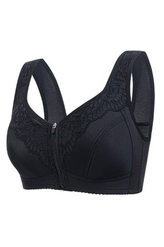 Womens Wireless Bra Plus Size Wide Straps Front Zipper Lifting Support Breathable Seamless Bra