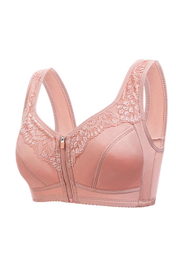 Womens Wireless Bra Plus Size Wide Straps Front Zipper Lifting Support Breathable Seamless Bra