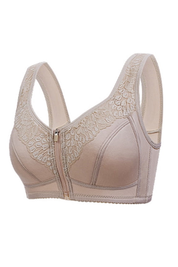 Womens Wireless Bra Plus Size Wide Straps Front Zipper Lifting Support Breathable Seamless Bra