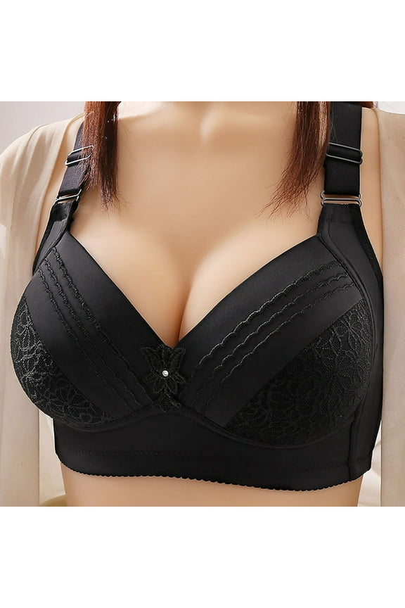 Bras for Large Breasted Women,Plus Size Bra,Wireless Push Up Bra,Ladies Large Size Thin Cup Non Steel Ring Lifting Sagging Prevention Side Support Bra