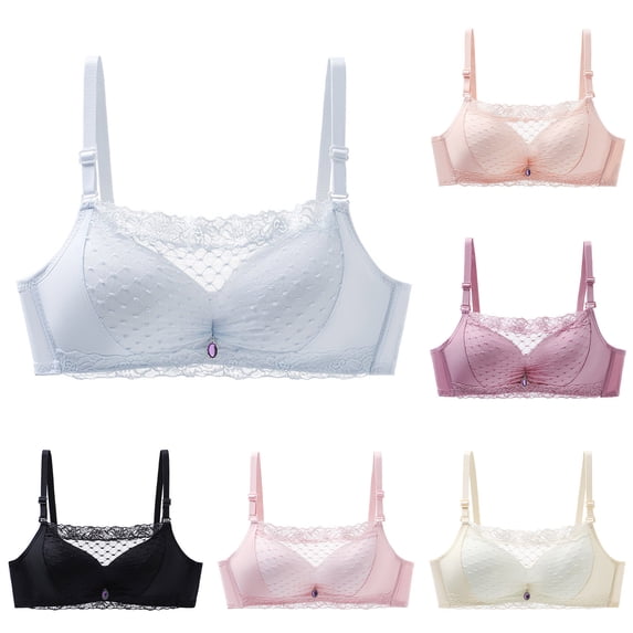 Hrsba Lace Bras for Women,Solid Color Lace Wireless Open Back Side Lift Daily Wear bra