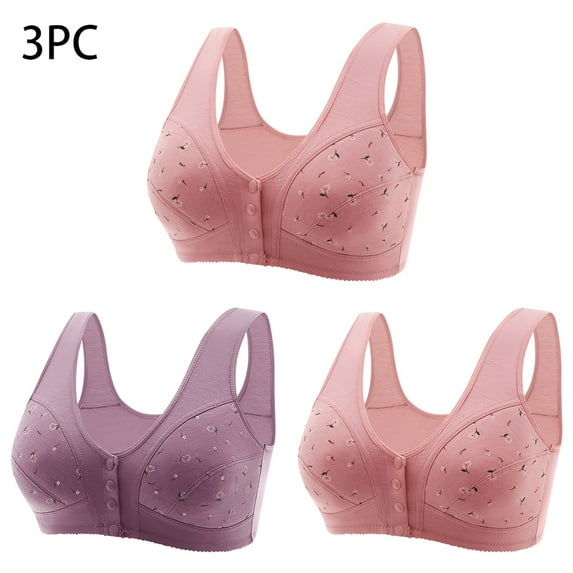 Hrsba Bras for Older Women,3 Pack Womens Plus Size Wireless Tank Style Bras Stylish Front Closure Soft Fabric Print Everyday Bras Size 52 120