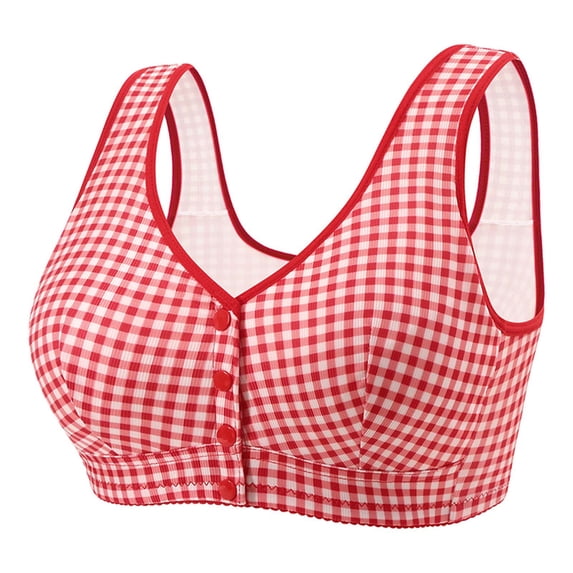 Hrsba Built In Bra Tank Tops for Women Plaid Front Closure Wireless Plus Size Push Up Breathable Daily Wear Bras