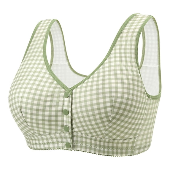 Hrsba Built In Bra Tank Tops for Women Plaid Front Closure Wireless Plus Size Push Up Breathable Daily Wear Bras