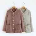 thumbnail image 1 of Hrsba Button Bed Jacket for Women Solid Tone Fleece Lined Thick Long Sleeve Sleep Tops, 1 of 9