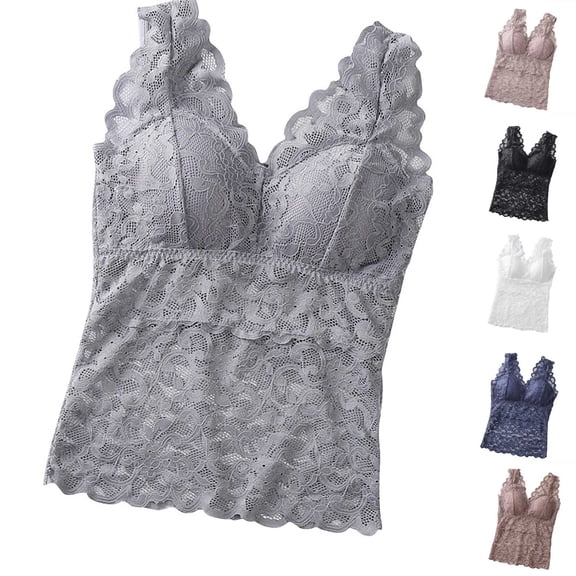 Hrsba Camisole Tops for Women,Solid Color V Neck Sleeveless Lace Back Bandeau Wireless Padded Stay in Place Summer Layering Top