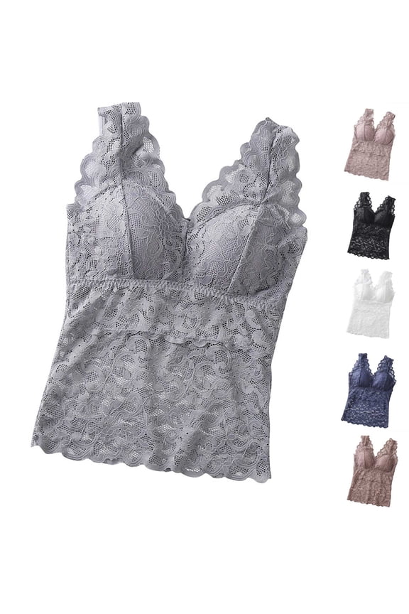 Camisole Tops for Women,Solid Color V Neck Sleeveless Lace Back Bandeau Wireless Padded Stay in Place Summer Layering Top