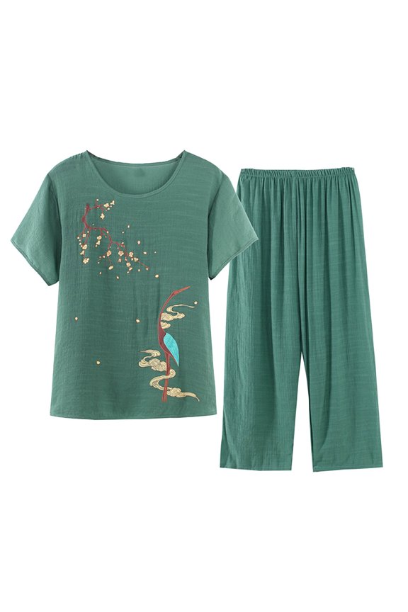 Casual 2 Piece Set for Women,Print Crew Neck Short Sleeve Top Pants Lightweight Casual Loungewear Suitable for Outdoor Wear