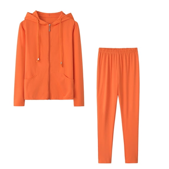 Hrsba Casual 2 Piece Set for Women,Solid Color Hooded Sweatshirt Pants Summer Active Matching Outfits