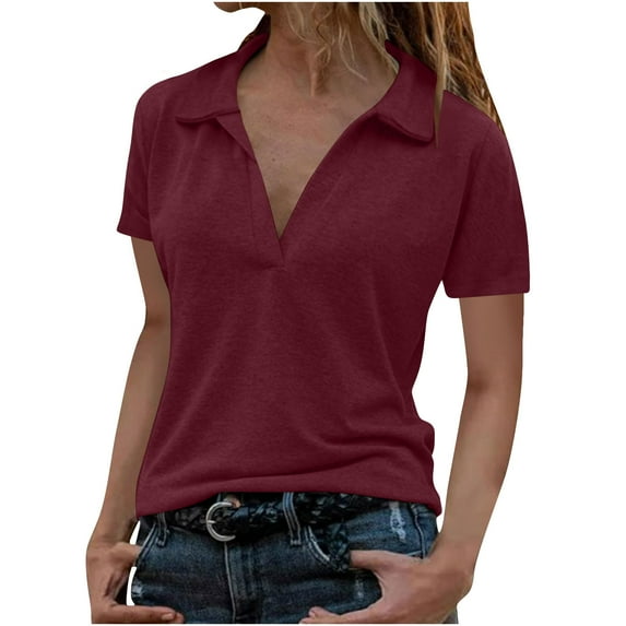 Hrsba V Neck Button Front Blouses Short Sleeve Solid Color Loose Casual Shirt Tees Summer Soft Breathable Trendy Tops for Women Daily Going Out