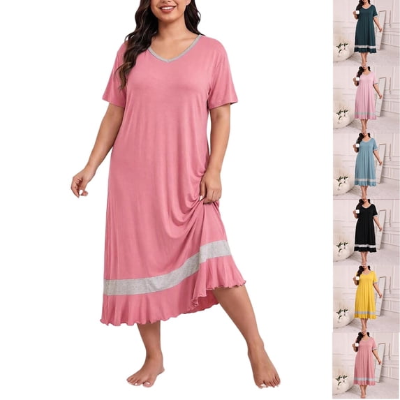 Cew In Color Hrsba Casual Nightgowns for Women Crew Neck Short Sleeve Solid Color ...