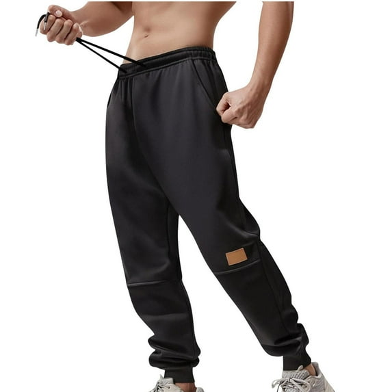 Hrsba Casual Pants for Men,Mens Sweatpants Drawstring Pants for Men Solid Color Cuffed Pants with Pockets Elastic Waist Casual Long Pants