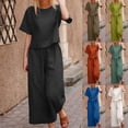 thumbnail image 1 of Hrsba Casual Pants For Women Solid Color Crew Neck Short Sleeve Top And Pants Matching Outfit 2 Piece Set, 1 of 5