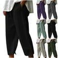 thumbnail image 1 of Hrsba Casual Pants for Women,Solid Color Elastic Waist Soft Linen Pants with Pocket Cropped Length Summer Loose Breathable Trousers，XXXL, 1 of 7
