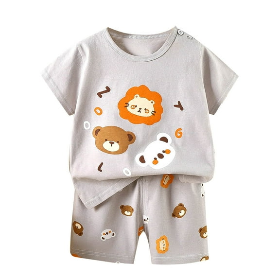 Hrsba Casual Short Sleeve Round Neck Collar Botton Printed Short Pants Sets for Kids Summer Clothes,Toddler Summer Short Sleeve Round-Neck Blouses & Shirts Sets