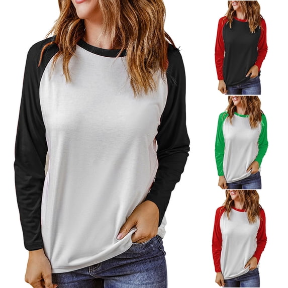 Hrsba Casual Sweatshirts for Women Crew Neck Long Sleeve Color Splice Loose Daily T Shirt Top