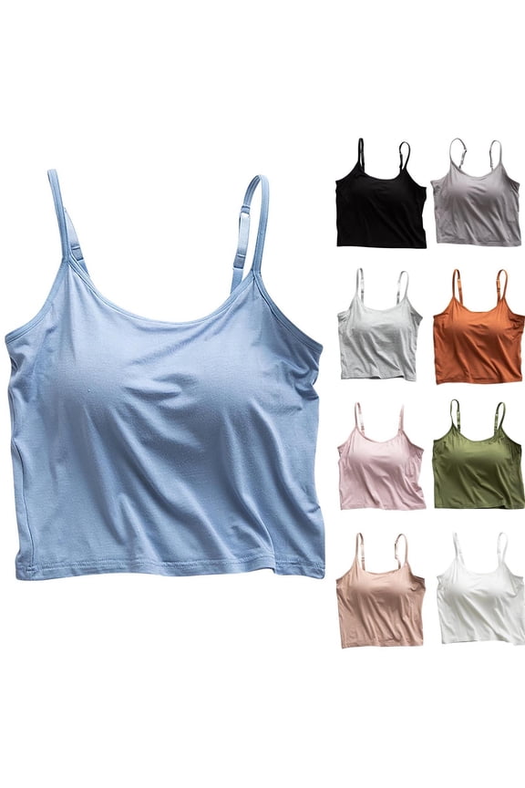 Active Tops for Women Solid Color Cropped Camisole Tops with Integrated Bra Cup