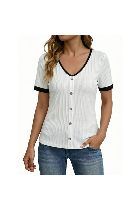 Casual Tops for Women Short Sleeve 2 Tone Tee Soft Lightweight Fabric for Summer Daily Wear