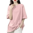 thumbnail image 1 of Hrsba Casual Tops for Women, Solid Color Drop Shoulder Crew Neck Short Sleeve Loose Fashion Summer Ladies Top, 1 of 5
