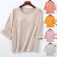 thumbnail image 1 of Hrsba Casual Tops for Women, Summer Tops, Solid Color Crew Neck Short Sleeve Casual Blouse with Built in Bra Pad Daily Wear Top, 1 of 5