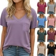 thumbnail image 1 of Hrsba V Neck Pocket T Shirts for Women Casual Tops Solid Color Short Sleeve Loose Summer Ladies Soft Breathable Casual Wear, 1 of 5
