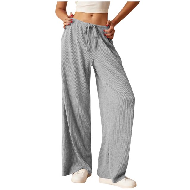 Hrsba Casual Womens Pants,Athletic Pants For Women Solid Color Knit Brushed Ribbed Fabric Loose with Pockets Drawstring Full Length Pants,Size XXL