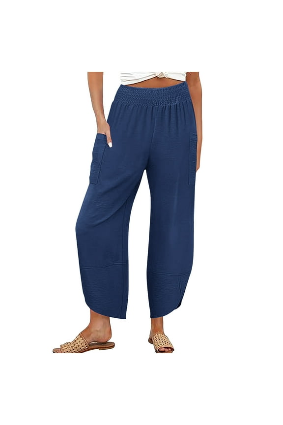 Straight Leg Workout Pants,High Waisted Pants for Women Wide Leg Pants with Smocked Waist Split Hem Loose Casual Full Length Straight Leg Trousers