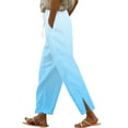 thumbnail image 1 of Hrsba Straight Leg Workout Pants,Lightweight Pants Women Solid Color Linen Loose Drawstring Straight Leg with Pockets Side Split Full Length Pants, 1 of 5