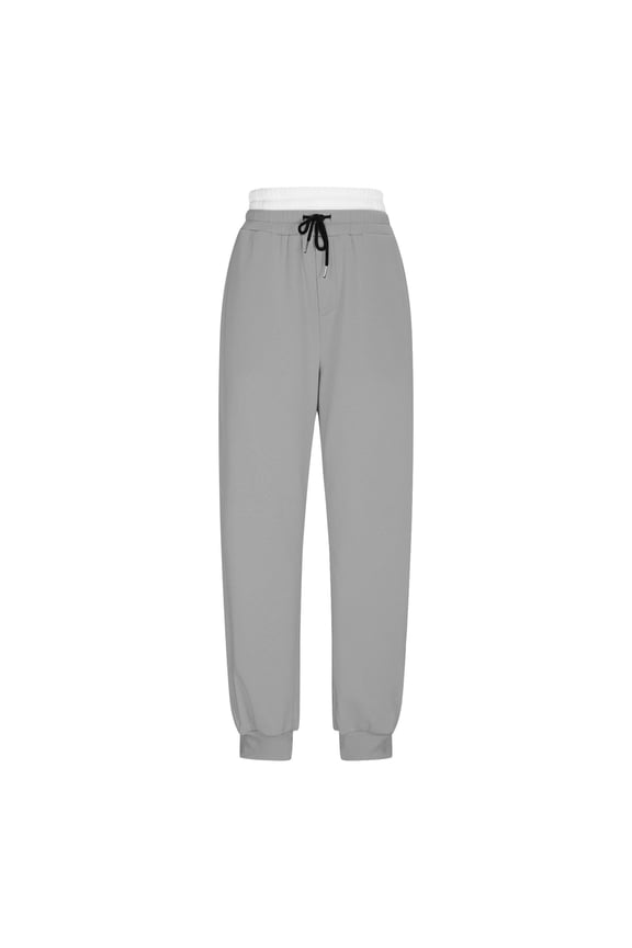 Casual Womens Pants,Pants for Women Solid Color Unisex Drawstring Elastic Waist Pants Double Layer with 2 Pockets Straight Leg Loose Daily Wear,Size XXL