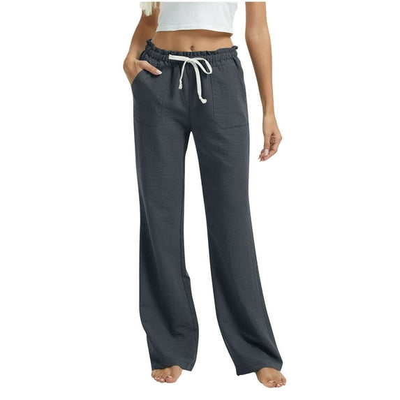Hrsba Casual Womens Pants,Stretch Pants for Women Solid Color Drawstring Elastic Waist Pants with Pockets High Waisted Full Length Casual Trousers with Belt,Size XXL