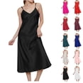 thumbnail image 1 of Hrsba Chemise for Women, Midi Length Deep V Neck Spaghetti Strap Thin Twisted Satin Soft Summer Sleep Dress for Home Use, 1 of 7