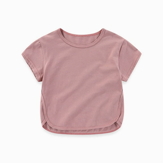 Hrsba Children T Shirt 6Months-7Years Unisex Crew Neck Short Sleeve Solid Color Casual Shirt Gentle Feel Airy Wear